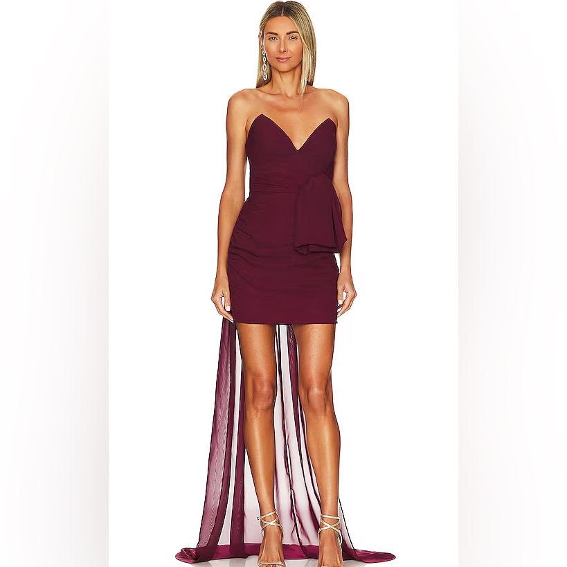 Katie May Ali Plunge Mini Dress In Sangria Medium Strapless Zip Back Boned Lined